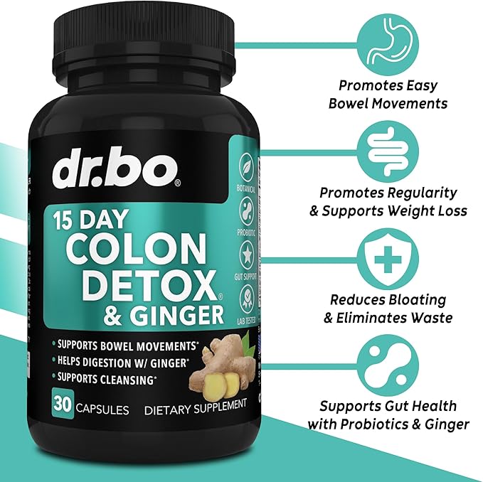 DR. BO Fiber Gummies Colon Cleanse &amp Ginger - Tasty Gummy Prebiotic Fiber Supplement - Bowel Movement Support for Gut &amp Stomach Cleansing
