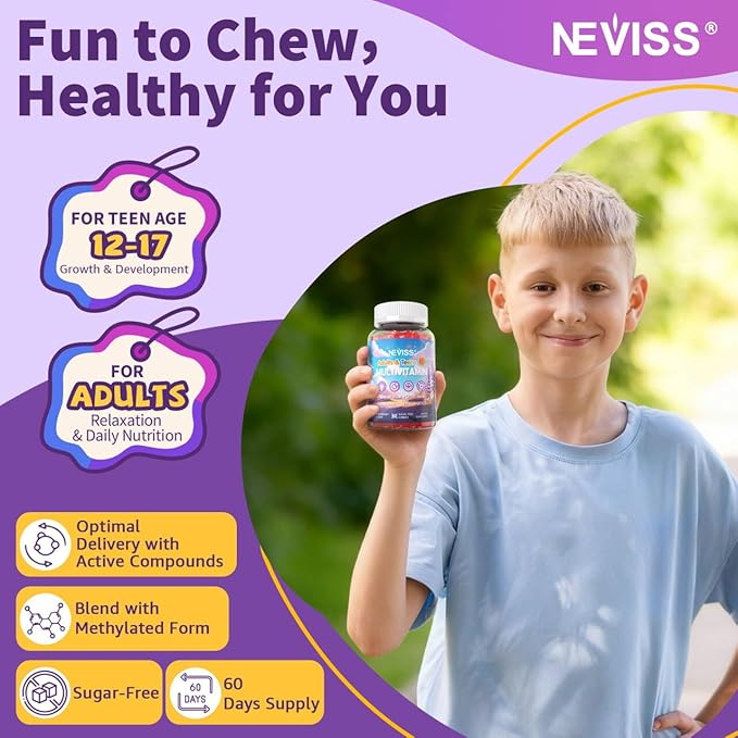Teen Vitamins + Magnesium Glycinate for Boys Girls 12-17 Teens Methylated Multivitamin Gummies w/ Omega-3 L-Theanine for Teenager Kids Calm Focus Gummy Supplment 23-IN-1 Formula Sugar Free 120ct