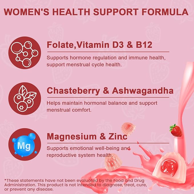Myo-Inositol &amp D-Chiro Inositol Gummies Supplement for Women 2000mg + 50mg Ideal 40:1 Ratio with Magnesium and Vitamin D3 for Female Hormone Balance &amp Wellness Vegan Gelatin-Free 60 Gummies