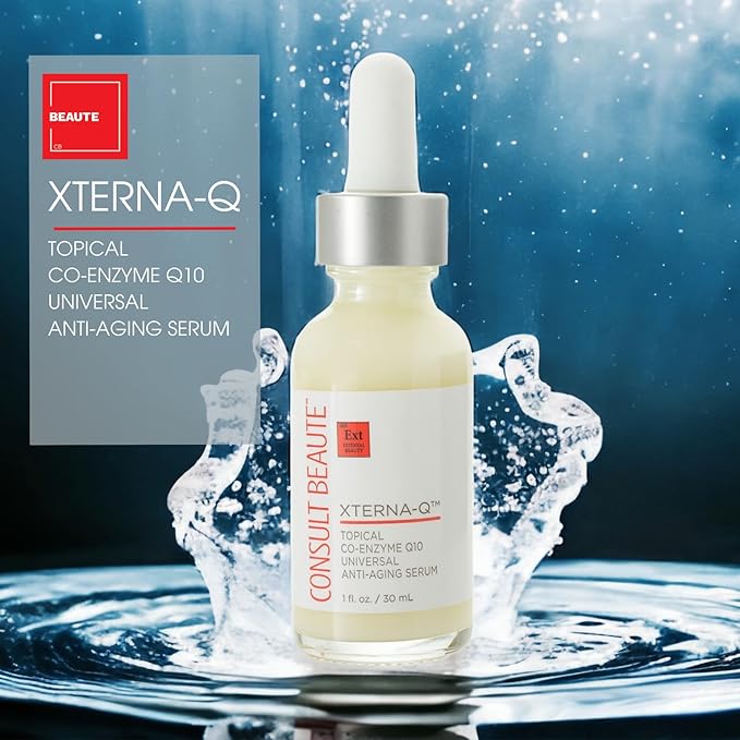 Consult Beaute XTERNA-Q COEnzyme Q10 Anti-Aging Serum for Face and Neck Smoothing CoQ10 Peptides Bergamot Fruit Oil Antioxidant Skin Care 1 Fl. Oz.