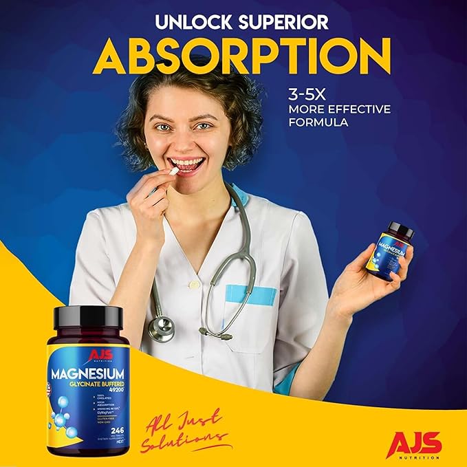 AJS Magnesium Glycinate 400mg Magnesium Glycinate Capsules 246 Tablets Gluten-Free Non-GMO Supplements Dietary Magnesium Supplement with Organic Coating Supports Your Well-Being 4 Months (4)