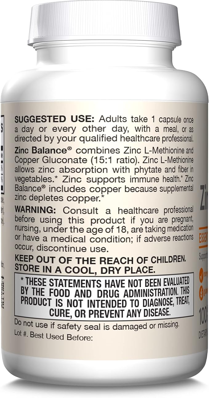Jarrow Formulas Zinc Balance 15 mg - 100 Servings (Veggie Caps) Includes Copper Essential Mineral for Immune System Support - Immune Support Supp - Gluten Free Zinc Copper Supp - Vegan Pack of 12