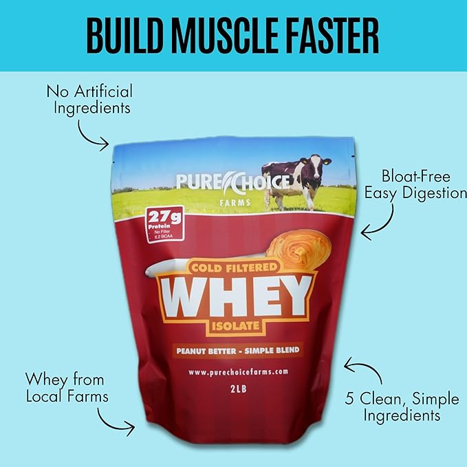 Pure Choice Peanut Butter Whey Isolate Protein Powder 28g Protein &amp Low Fat Best Cold Filtered &amp Undenatured Whey No Fillers Or Artificial Sweeteners (Peanut Butter 12 oz)
