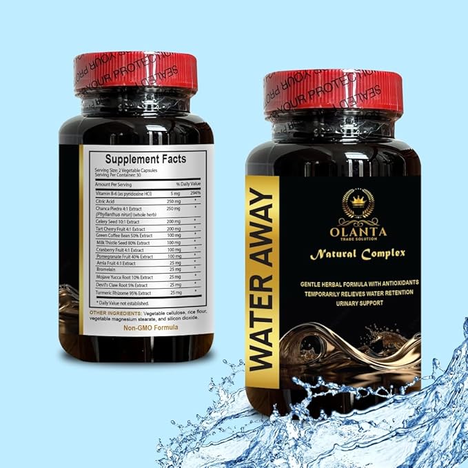 Water Away Supplement - Water Pills for Women Herbal Diuretic Pills for Water Retention Water Away Herbal Formula with Milk Thistle - 1 Bottle 60 Capsules