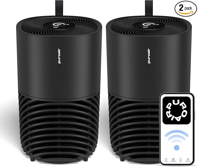 PuroAir 130i HEPA Air Purifiers for Home Pets - Covers Up To 600 Sq Ft - Filters Up To 99.9% of Pollutants Smoke Pollen Dust - Quiet HEPA Air Filter - Air Purifiers for Bedroom (2 Pack)