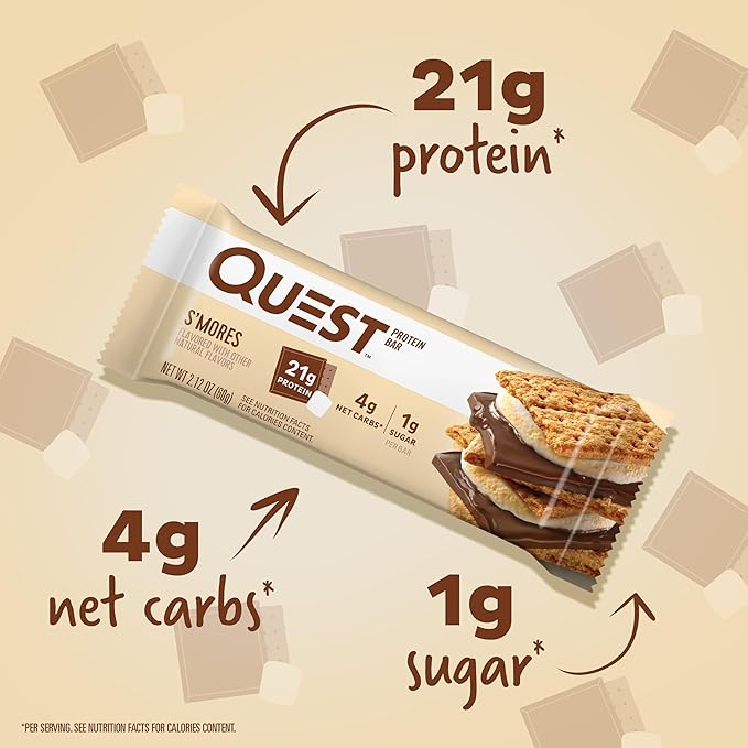 Quest Nutrition Mini Chocolate Chip Cookie Dough Protein Bars High Protein Low Carb Keto Friendly 14 Count &amp S'mores Protein Bar High Protein Low Carb Gluten Free Keto Friendly 12 Count
