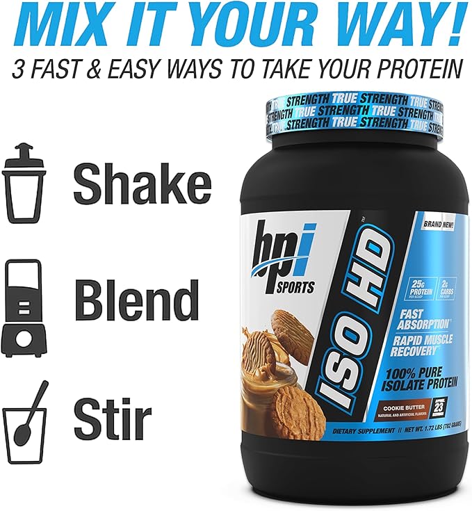 BPI Sports ISO HD Isolate Protein Powder – 100% Whey Isolate Protein Powder for Muscle Gain - Cookie Butter - 1.6 Lb - 23 Servings