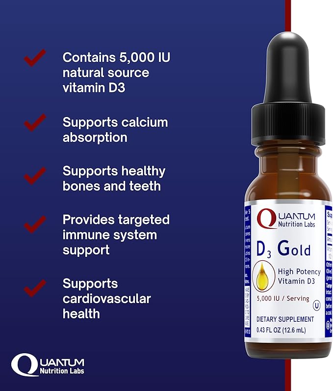 QNL D3 Gold - Vitamin D Liquid Drops - Bone Strength Supplement - Offers Cardiovascular &amp Immune Support - Premium Health &amp Wellness Product - 0.43 fl oz (Pack of 2)
