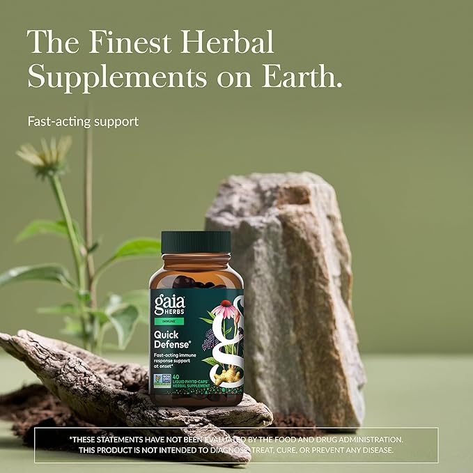 Gaia Herbs Quick Defense - Fast-Acting Immune Support Supplement* - Echinacea Black Elderberry Ginger &amp Andrographis - 40 Vegan Liquid Phyto-Caps (20 Servings)