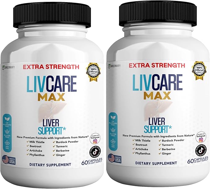 Livcare Max Liver Support Supplement Extra Strength 60 Veggie Capsules 30 Day Supply with Milk Thistle Beetroot Artichoke (2)