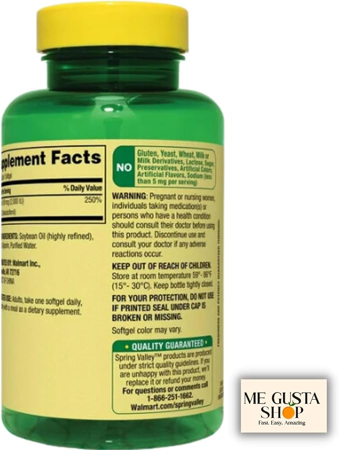 Spring Valley Vitamin D Supplement Softgels 50 Mcg (2000 IU) 400 Count + Me Gusta Sticker