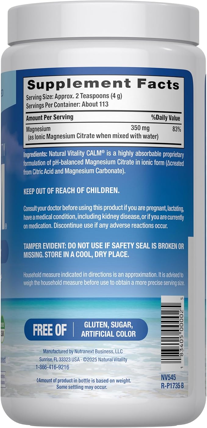 Natural Vitality Calm Magnesium Supplement Anti-Stress Drink Mix Powder Gluten Free Vegan &amp Non-GMO Original Unflavored 16 oz