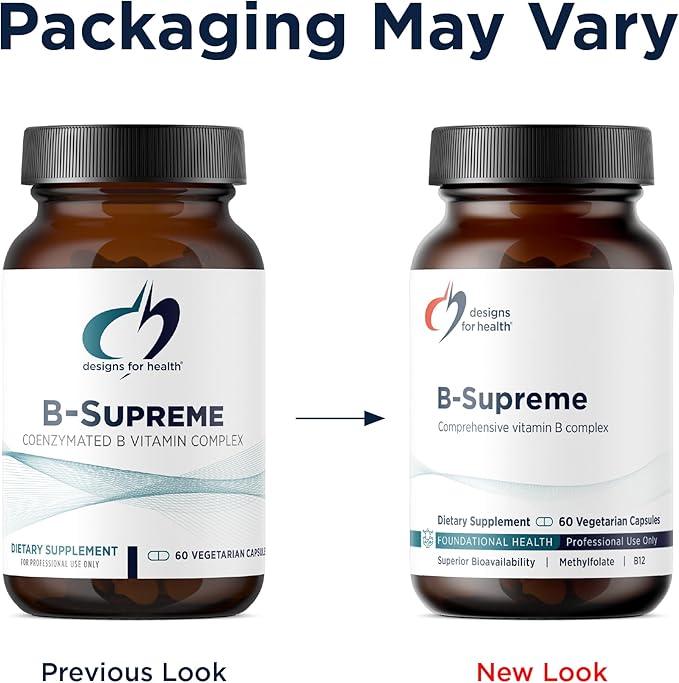 Designs for Health Vitamin B Supreme - B Complex Vitamins for Metabolism Energy Support + Heart Health - Folate Vitamin B12 Niacin Biotin Vitamin B6 + Thiamine B1 Supplement (60 Vegan Capsules)