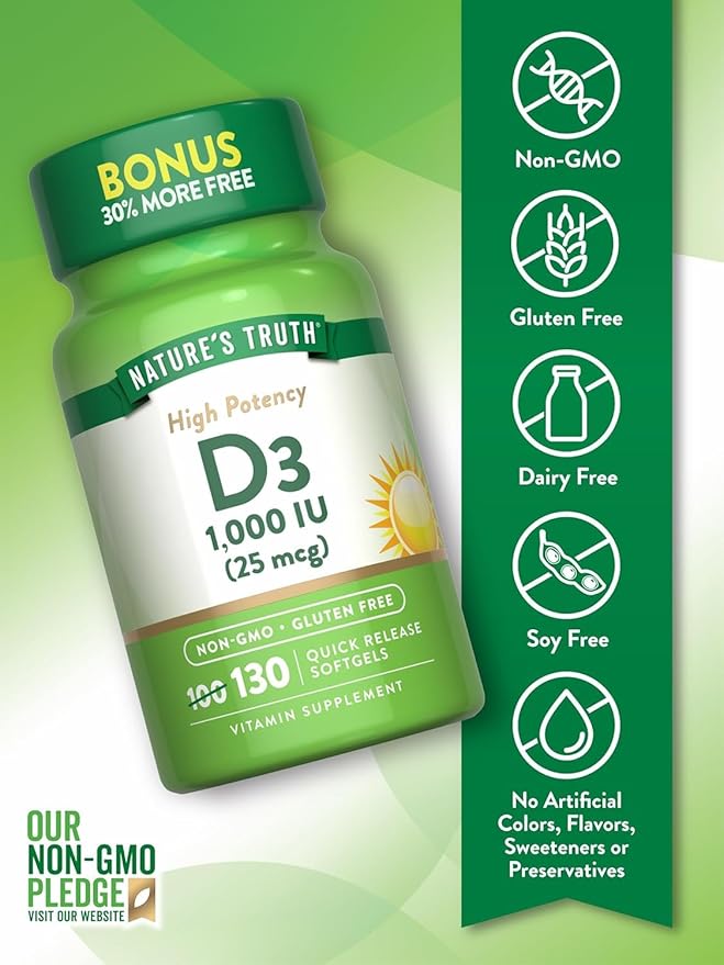 Nature's Truth Vitamin D3 1000 iu 130 Count (Pack of 3)
