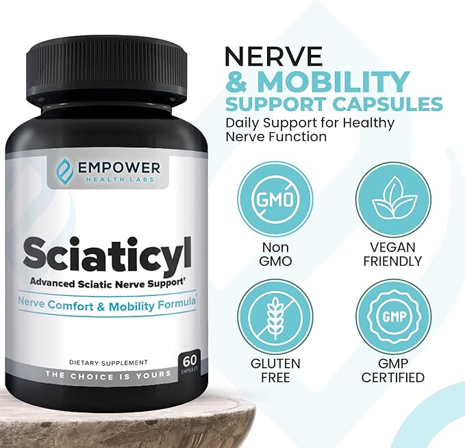Sciaticyl – Nerve Support Supplement with B1 B6 B12 Magnesium NAC ALC &amp Alpha Lipoic Acid – Supports Nerve Function Mobility Comfort &amp Circulation – 60 Capsules