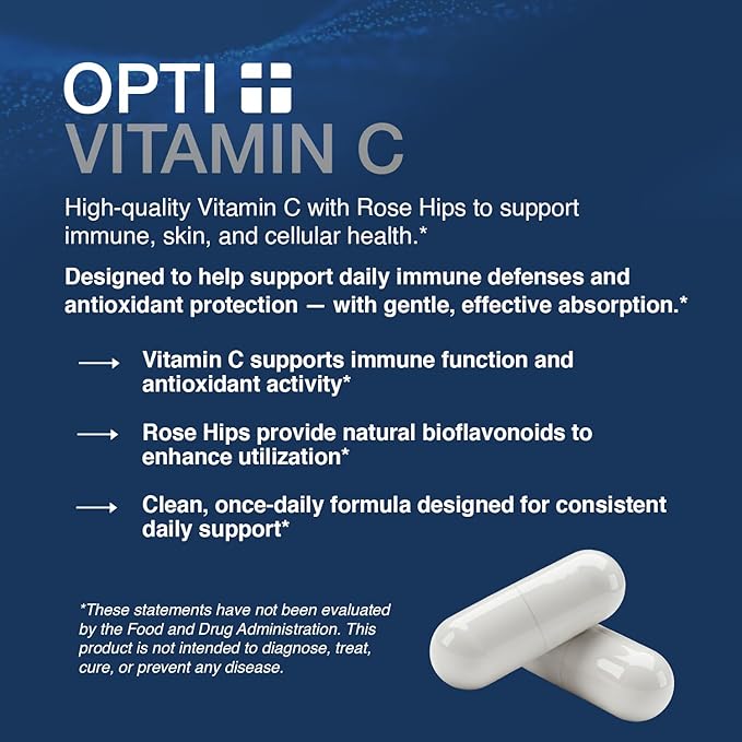 Opti + Vitamin C 1000mg Capsules | Buffered Vitamin C Time Release Essential Antioxidant Immune System Support &amp Promotes Healthy Aging* | 100 capsules/100 Servings