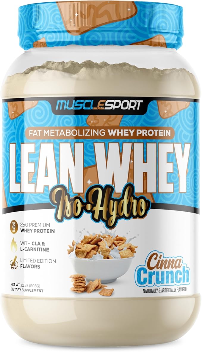 Musclesport Lean Whey Revolution™ Protein Powder - Whey Protein Isolate - Low Calorie Low Carb Low Fat Incredible Flavors - 25g Protein per Scoop - 2lb Cinna Crunch