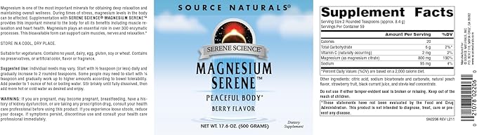 Source Naturals Serene Science Magnesium Serene Peaceful Body - Berry Flavored - 17.6 Ounces