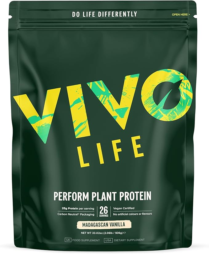 Vivo life Perform Plant Protein Powder - Pea &amp Hemp Protein Blend with BCAA (34.85 oz Vanilla)