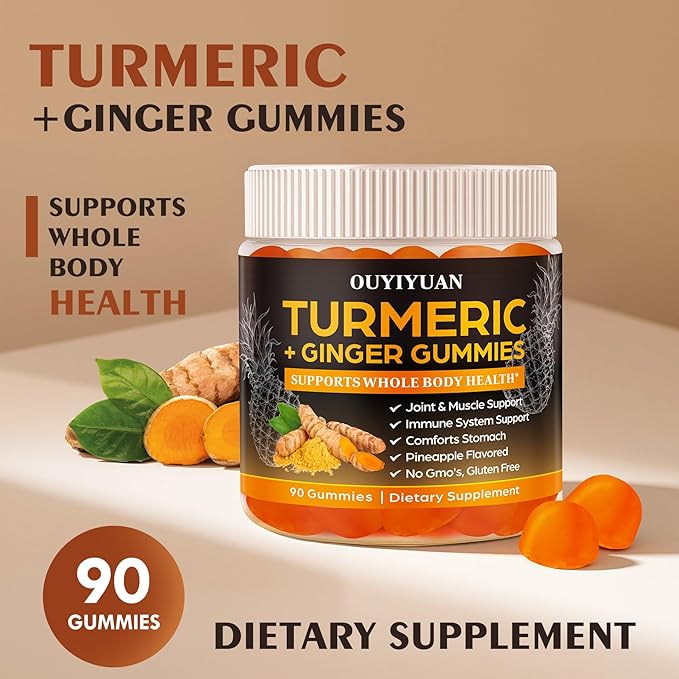 Turmeric Gummies Joint &amp Muscle Relief + Immune Support Natural Pineapple Flavor Non-GMO Gluten-Free 90 Gummies