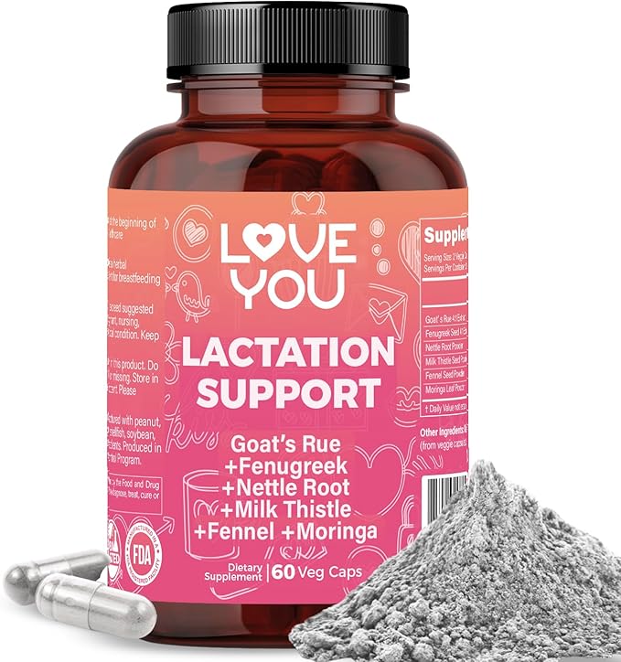 Love You Lactation Support for Breastfeeding Moms – Herbal Milk Booster with Fenugreek Moringa &amp Goat’s Rue – Vegan Postnatal Supplement for Milk Flow &amp Energy – 60 Capsules