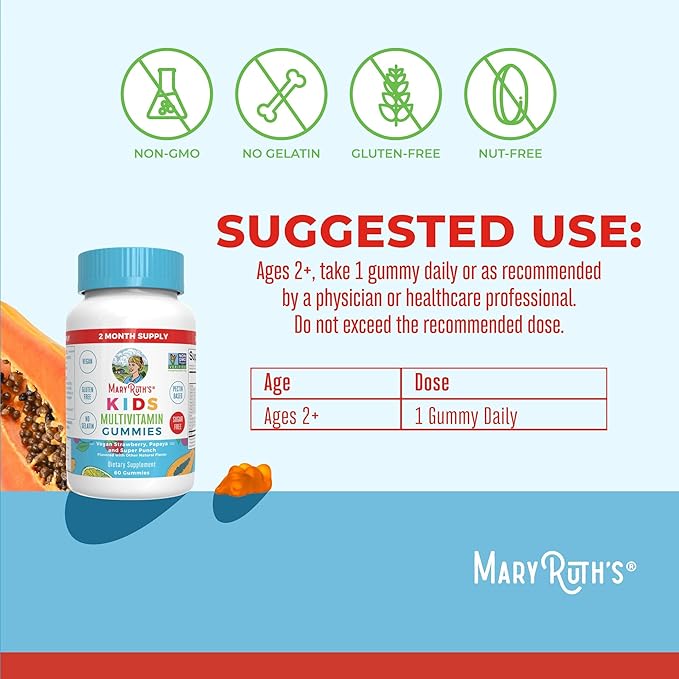 MaryRuth Organics Multivitamin (Strawberry) and Magnesium Calm Gummies (Hibiscus) for Kids | Clean Label Project Verified® | Vitamins for Overall Wellness and Sleep| Vegan Non-GMO Gluten Free