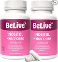 BeLive Myo-Inositol &amp D-Chiro Inositol Supplement – 2 Pack – 90 Capsules Each – 40:1 Ratio with Folic Acid for Women