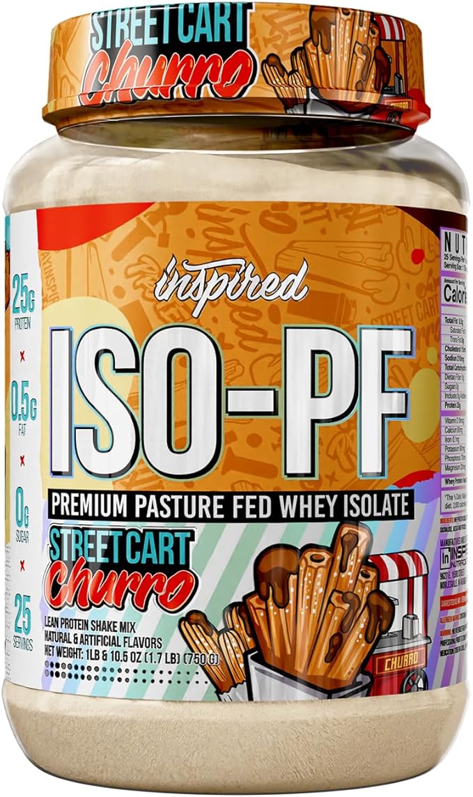 Inspired Nutraceuticals ISO-PF Grass Fed Whey Protein Isolate Free from Hormones GMOs and Antibiotics - Street Cart Churro (26.4 Ounces)