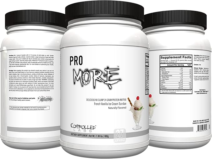 CONTROLLED LABS PROmore Protein Powder (27 Servings) - 24g Protein Per Scoop - 94% Sugar-Free Premium Smooth-Drink Formula (Chocolate Ice Cream Sundae) (27 Servings French Vanilla Ice Cream Sundae)