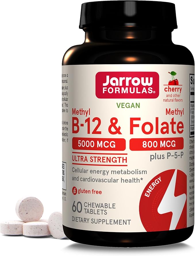 Jarrow Formulas Ultra Strength Methyl B-12 5000 mcg &amp Methyl Folate 800 mcg + P-5-P &amp Extra Strength Methyl B-12 1000 mcg &amp Methyl Folate 400 mcg + P-5-P Dietary Supplement
