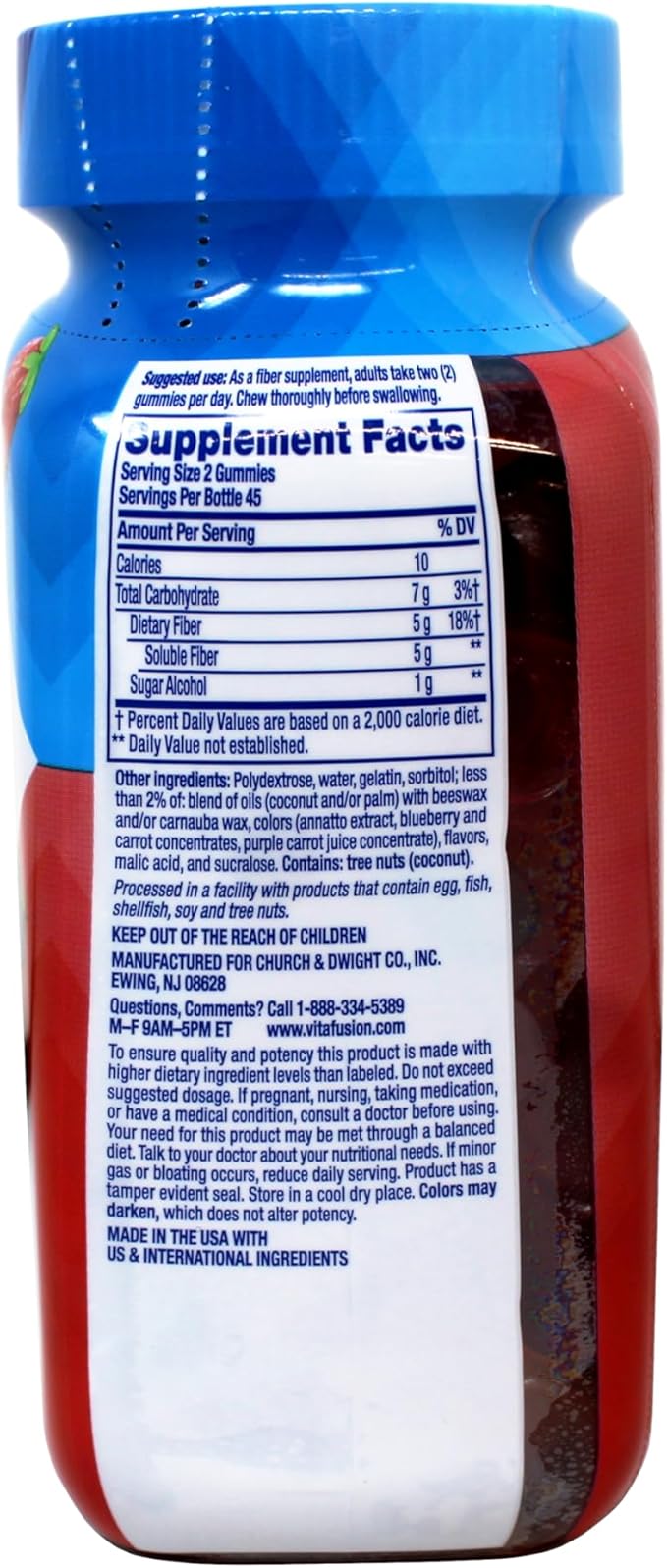 Vitafusion Fiber Well Sugar Free Gummies Dietary Supplement Peach/Strawberry/Berry 90 Ct (6 Pack) (Bundle)