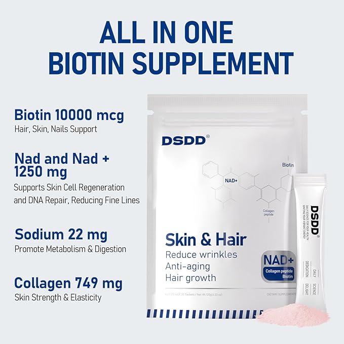 Biotin Supplements for Women &amp Men Biotin Vitamins Supports Healthy Hair &amp Nails Boosts Cellular Energy Focus &amp Healthy Aging1000mg NAD+ 20 Days Supply