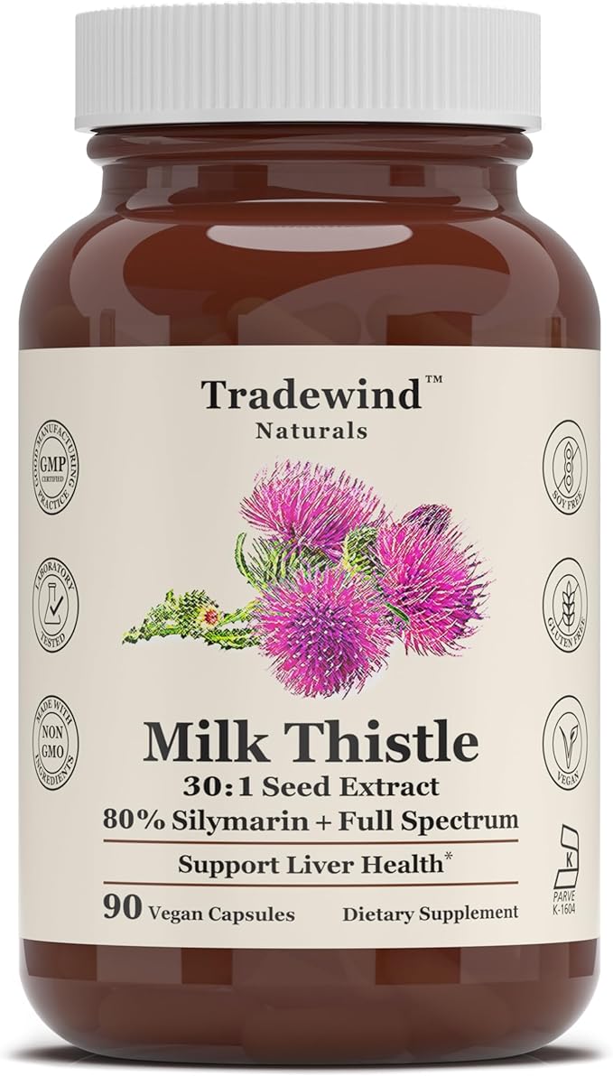 Milk Thistle Supplement – Standardized to 80% Silymarin – Pure Vegan Non-GMO Kosher – 90 Vegan Capsules