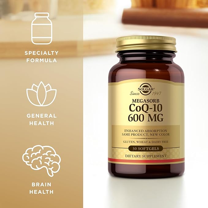 Solgar Megasorb CoQ-10 600 mg 30 Softgels (Pack of 3) - Promotes Nervous System Health - Coenzyme Q10 Supplement - Enhanced Absorption - Gluten Free Dairy Free - 90 Total Servings
