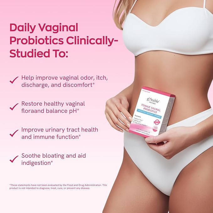 Gynable Vaginal Probiotics for Women Odor &amp Itch Support Urinary | pH Balance Female Probiotics 10 Billion CFU Lactobacillus Probiotics BlendSelenium-Vitamin C/E/D3 Promote Immune Health60 Cou