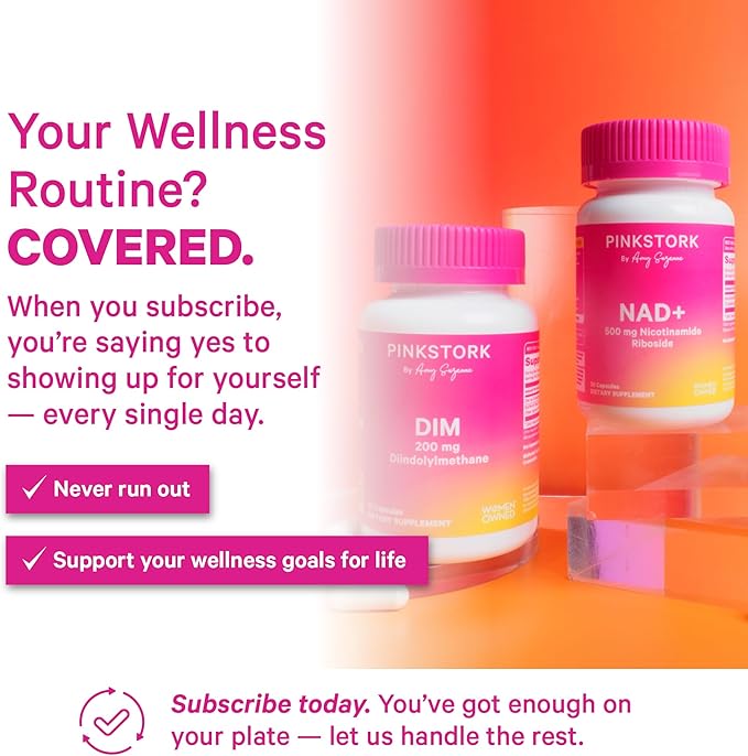 Pink Stork NAD+ Supplement for Women | 500mg Nicotinamide Riboside NR | Clinically-Studied Pure NMN Powder | Brain + Cognitive Support |Energy Skin Essentials Over 30 | 1 Month Supply