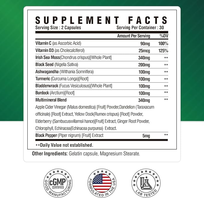 Magnesium Complex Supplement &amp Sea Moss Black Seed Oil Ashwaga - Immune Bone Heart Muscle &amp Nervous System Support