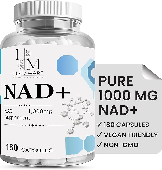INSTAMART NAD Supplements for Women &amp Men (180 Capsules) Organic NAD + Supplement 1000mg Serving | Similar to Nicotinamide Riboside | Advanced Formula for Cellular Health Stamina &amp Healthy Ag