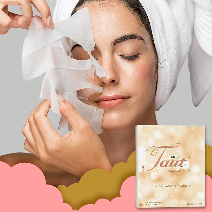 TAUT Collagen Face Mask – 5 Sheet Pack with Hyaluronic Acid Marine Collagen &amp Vitamin C – Hydrating Anti-Aging Sheet Mask for Firm Glowing Skin – Korean Skincare Inspired