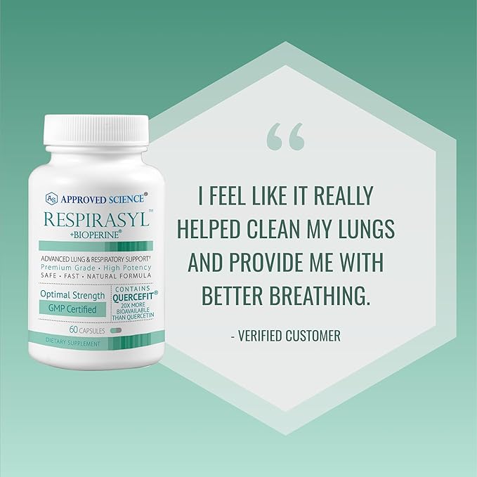 Approved Science® Respirasyl - Lung and Respiratory Support - with Quercefit® Vitamins ACD BioPerine - 6 Month Supply - Made in The USA