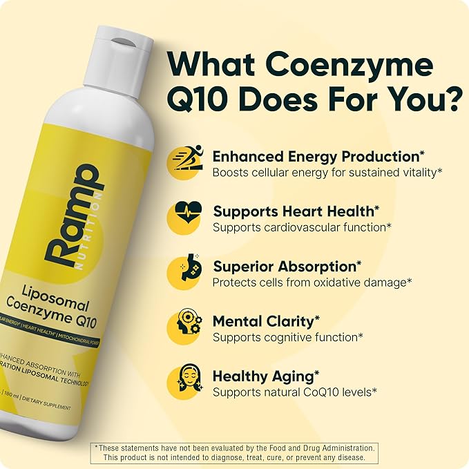 Liposomal CoQ10 Liquid – 100mg Ubiquinol CoQ10 – Liquid CoQ10 for Heart Health Energy &amp Mitochondrial Support – High Absorption – Vegan Non-GMO – 30 Servings