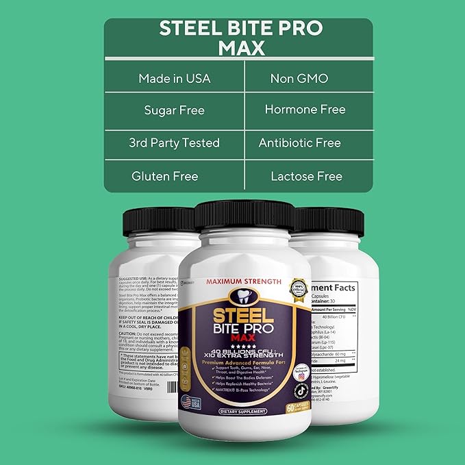 Steel Bite Pro Max Probiotic Supplement 40 Billion CFU 60 Capsules 30 Day Supply (2)