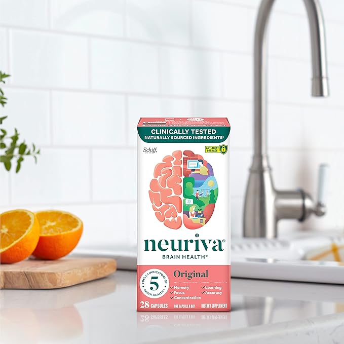 NEURIVA Original Decaffeinated Clinically Tested Nootropic Brain Supplement for MemoryFocus &amp ConcentrationNeuroFactor &amp Phosphatidylserine28ct Capsules(Pack of 2)