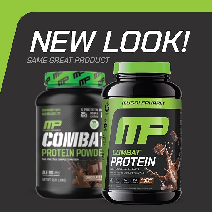 Muscle Pharm Combat Protein Powder Chocolate Milk Flavor Fuels Muscles for Productive Workouts 5 Protein Sources Including Whey Protein Isolate &amp Egg Albumin Gluten Free 2 lb 24 Servings