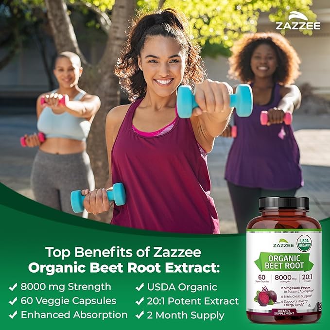 Zazzee Active Lifestyle Support Bundle | Organic Beet Root Capsules &amp High Strength Conjugated Linoleic Acid Softgels | Non-GMO &amp ISO Lab Tested (60 Servings Each)