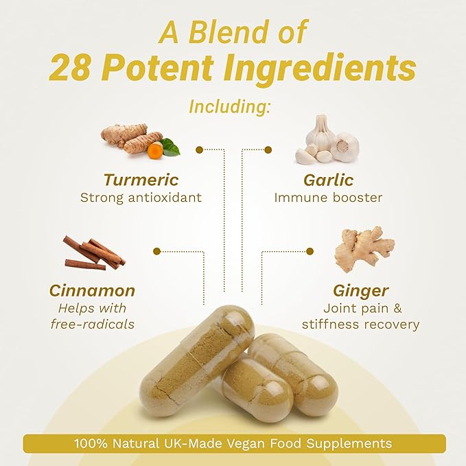 Total Mobility &amp Immune Shield – Natural Support for Joints Muscles and Immune Health | Vegan UK Made Supplement Duo | Ginger Moringa Turmeric Maca | 2-Pack
