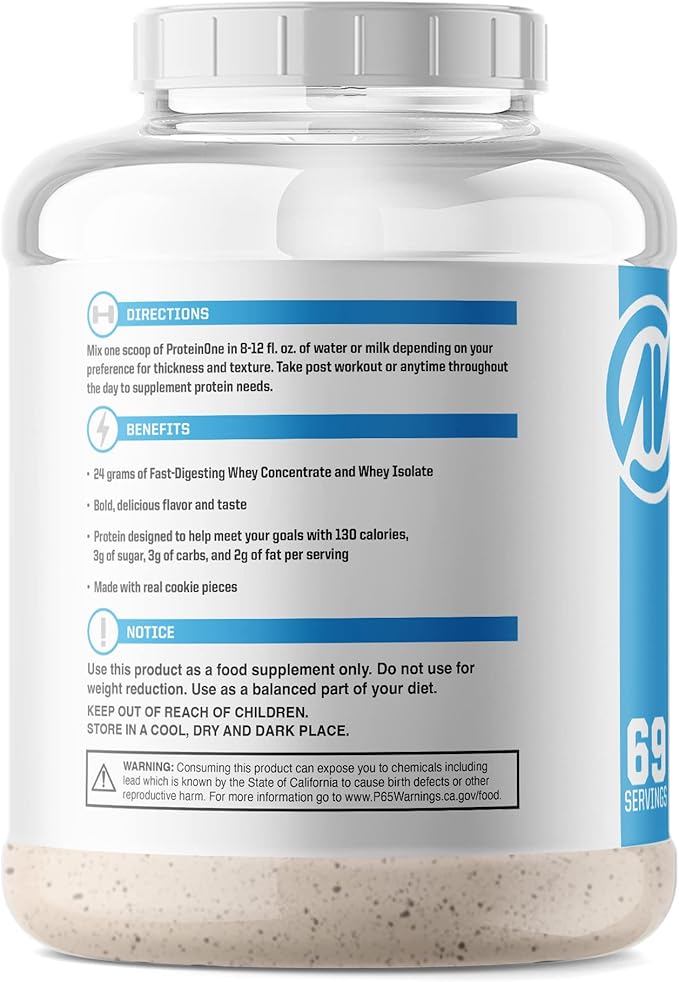 NutraOne ProteinOne Whey Protein Promote Recovery and Build Muscle with a Protein Shake Powder for Men &amp Women (Cookies &amp Cream 5 LB)