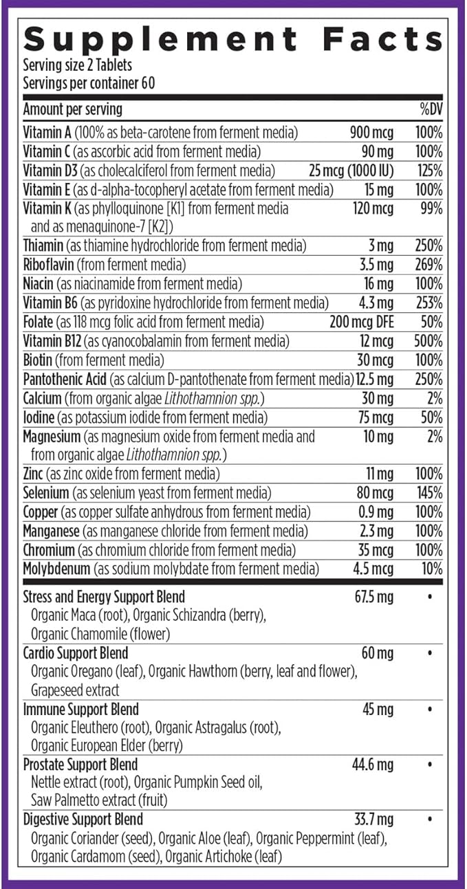 New Chapter Men's Multivitamin Advanced Formula for Stress Brain Immune Heart &amp Energy Support Higher Levels of Whole-Food Fermented Essential Nutrients for Men + Selenium + B Vitamins 120 ct