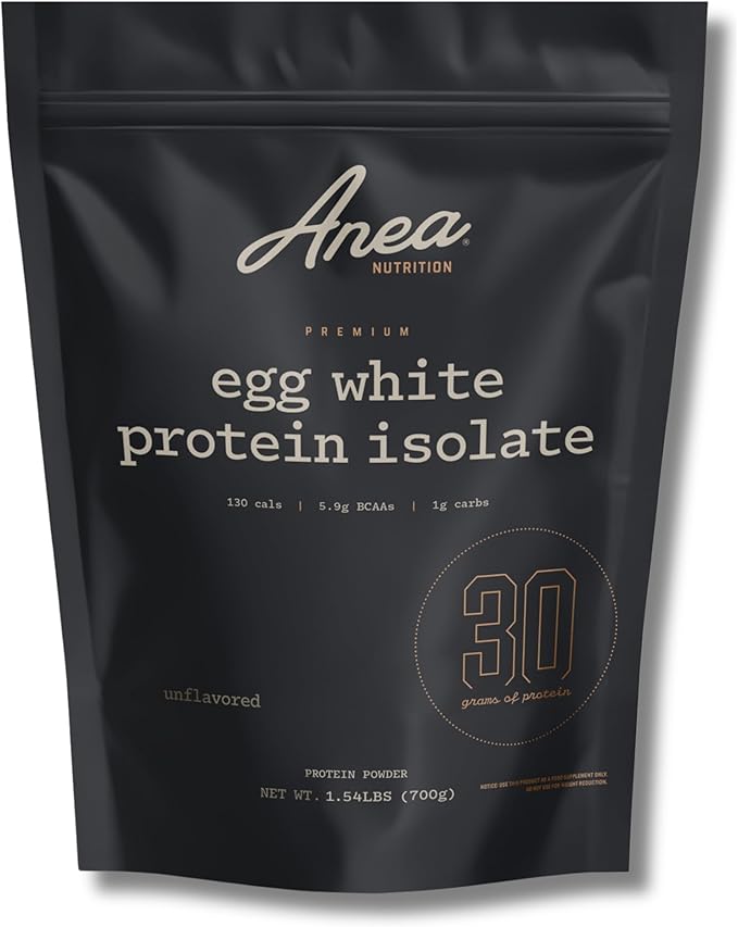 Anea Egg White Protein Isolate - Unflavored | 30g Protein | Fat-Free | 5.9g BCAA | Complete Amino Acid Profile | Dairy-Free Gluten-Free | Neutral Flavor for Shakes &amp Recipes | Made in GMP Facilit