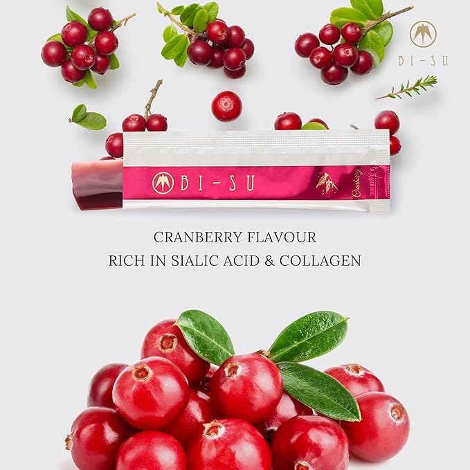 BI-SU Bird's Nest Essence Collagen Jelly Stick with Vitamin C Fish Collagen Peptides Anti Aging Maintain Skin Elasticity Immunity Support Japan Beauty Skin Care Secret Cranberry Flavor 7 PCS